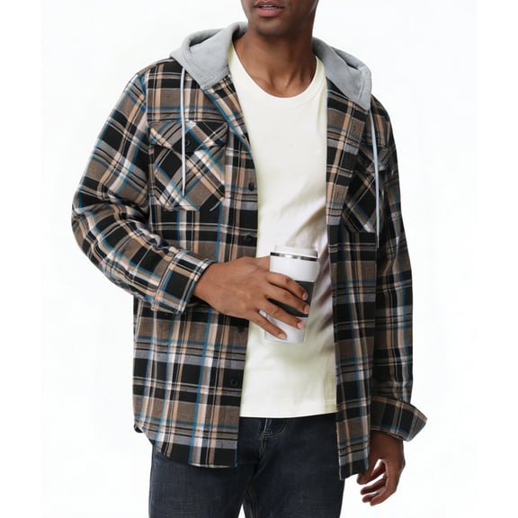 SPEEDRUN Men's & Big Men's Hooded Flannel Shirt with Long Sleeves, Men Casual Button Down Flannel Hoodies, Single-layer without fleece, Sizes M-3XL