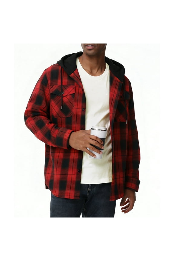 Men's & Big Men's Hooded Flannel Shirt with Long Sleeves, Men Casual Button Down Flannel Hoodies, Single-layer without fleece, Sizes M-3XL