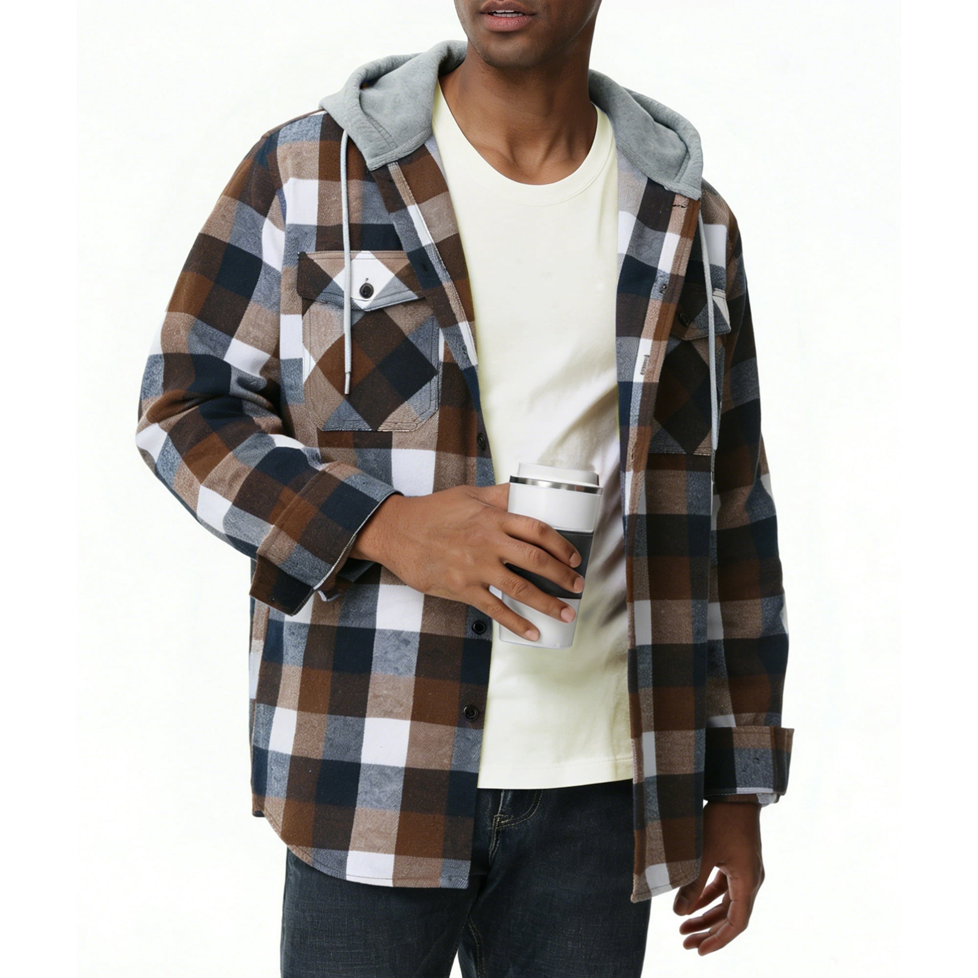 SPEEDRUN Men's & Big Men's Hooded Flannel Shirt with Long Sleeves, Men Casual Button Down Flannel Hoodies, Single-layer without fleece, Sizes M-3XL
