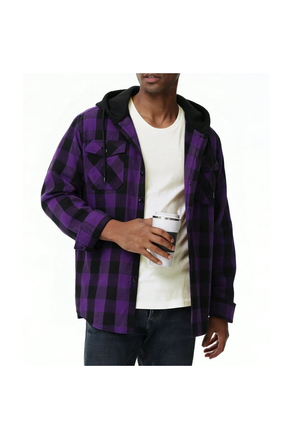 Men's & Big Men's Hooded Flannel Shirt with Long Sleeves, Men Casual Button Down Flannel Hoodies, Single-layer without fleece, Sizes M-3XL
