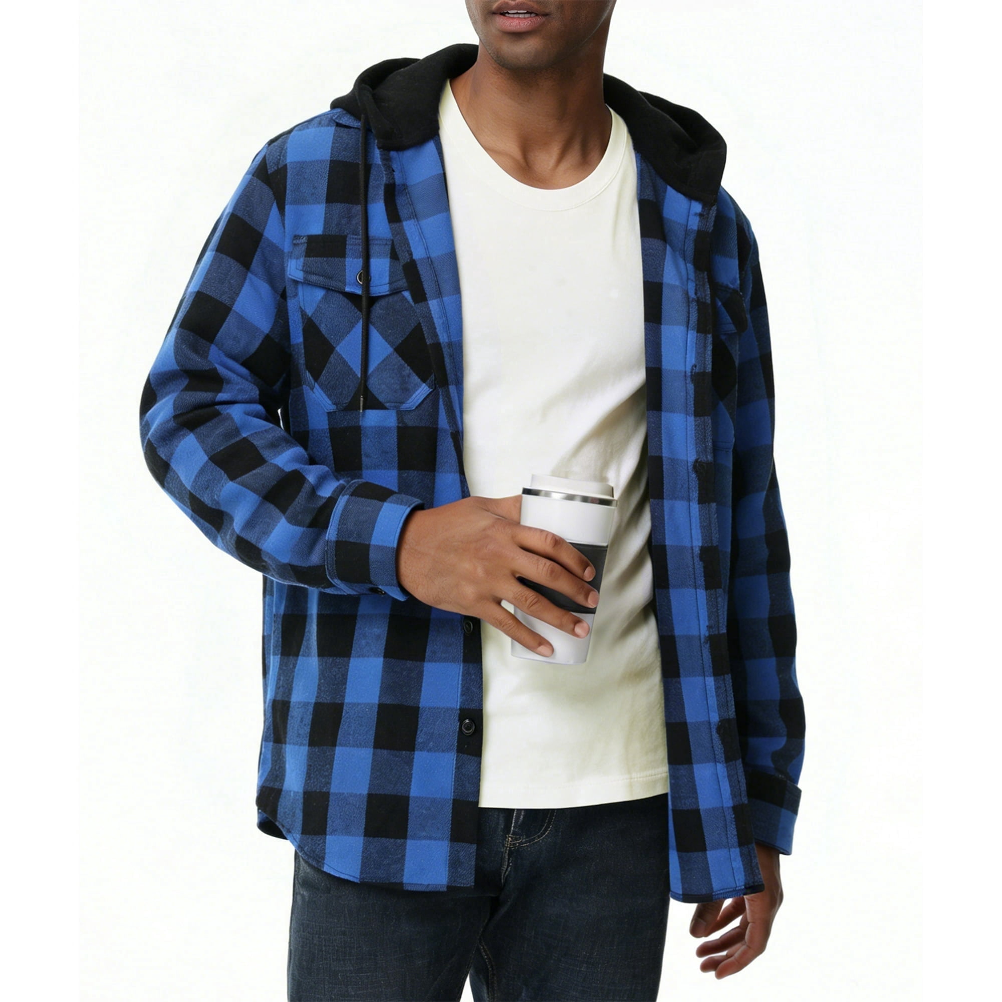 SPEEDRUN Men's & Big Men's Hooded Flannel Shirt with Long Sleeves, Men Casual Button Down Flannel Hoodies, Single-layer without fleece, Sizes M-3XL