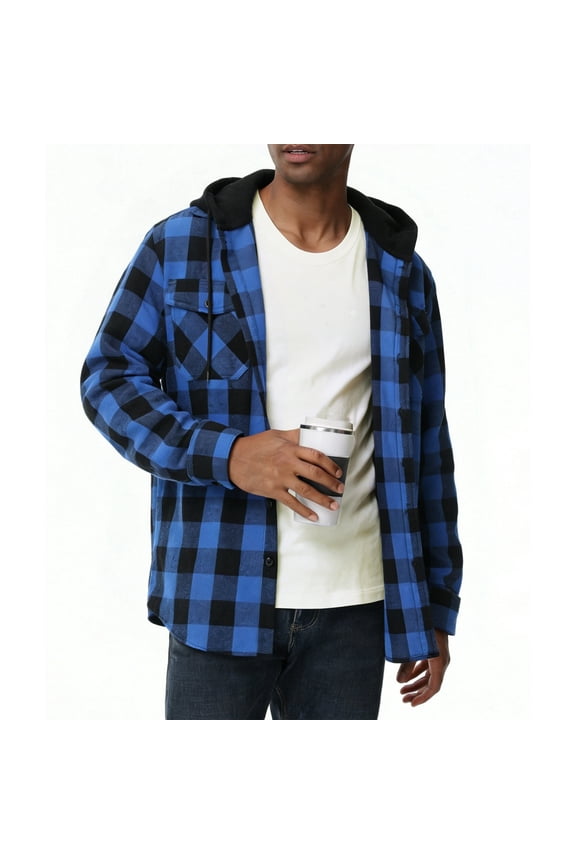 Men's & Big Men's Hooded Flannel Shirt with Long Sleeves, Men Casual Button Down Flannel Hoodies, Single-layer without fleece, Sizes M-3XL