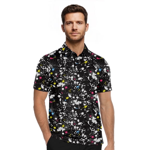 SPEEDRUN Men's & Big Men's Novelty Print Golf Polo Shirt, Short Sleeve Moisture Wicking Casual Stylish Collared Shirts, Sizes XL