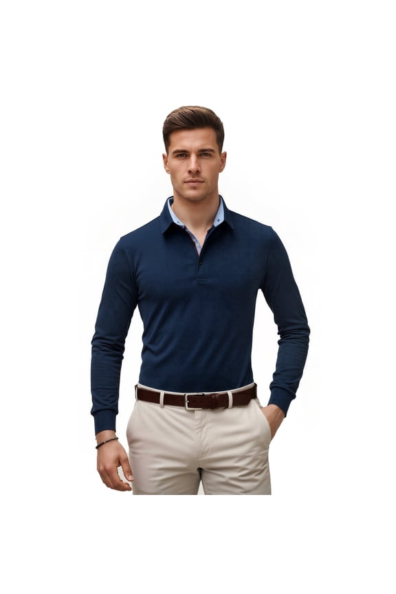 Men's & Big Polo Shirts with Long Sleeve, Soft Collared Moisture Wicking Shirt, Sizes S-3XL
