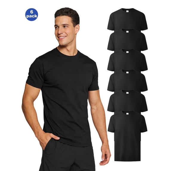 SPEEDRUN Men's Cotton T-Shirt Short Sleeve Casual Crew Neck Tee Soft, 6 Pack, Sizes M-3XL