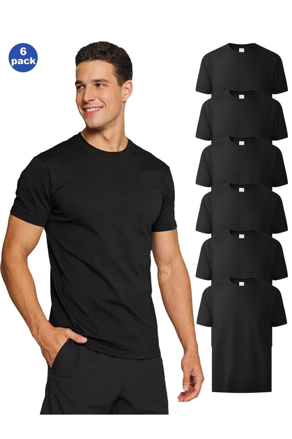 Men's Cotton T-Shirt Short Sleeve Casual Crew Neck Tee Soft, 6 Pack, Sizes M-3XL