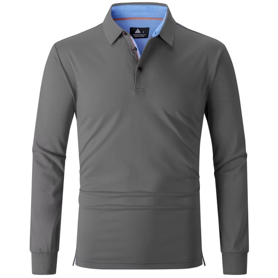 SPEEDRUN Men's Golf Polo Shirts Casual Business Long Sleeve Polo Shirt for Men Moisture Wicking Dry Quickly Cationic Tennis Golf T-Shirts Deep Gray L