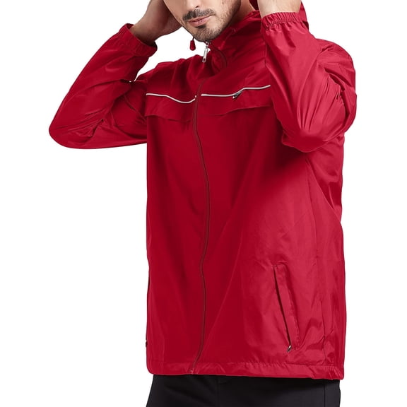 SPEEDRUN Mens Rain Jackets Men Waterproof breathable Lightweight Windbreaker with Hood Outdoor Raincoat for Hiking Running Travel Red 2XL