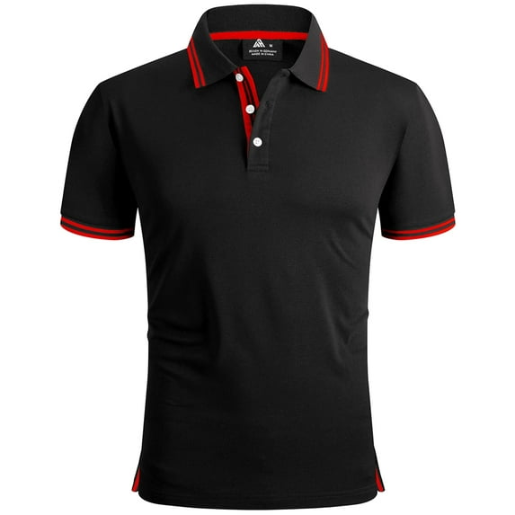 SPEEDRUN Polo Shirts for Men Short Sleeve Solid Color Men'S Golf Polo Shirts Business Polo Shirts Causal Collared Golf Tennis T-Shirt Black Red L