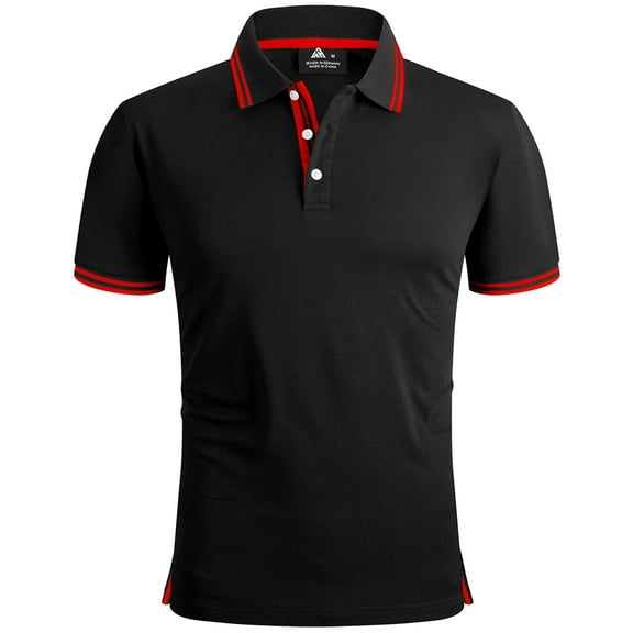 SPEEDRUN Polo Shirts for Men Short Sleeve Solid Color Men'S Golf Polo Shirts Business Polo Shirts Causal Collared Golf Tennis T-Shirt Black Red L