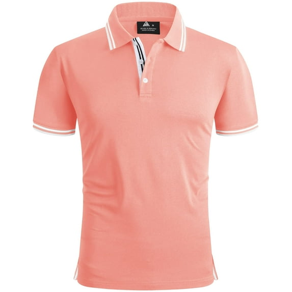 SPEEDRUN Polo Shirts for Men Short Sleeve Solid Color Men'S Golf Polo Shirts Business Polo Shirts Causal Collared Golf Tennis T-Shirt Coral Red M