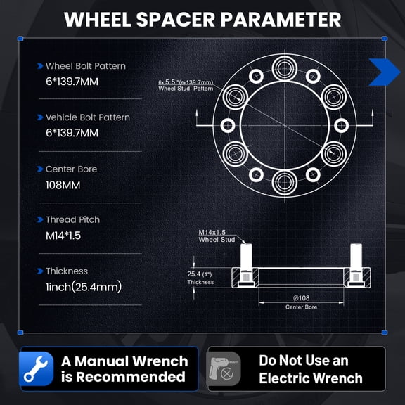 SPEEDWOW 1 inch 6x139.7 Wheel Spacers Compatible for Chevy Avalanche Blazer Suburban Tahoe,108mm Bore&6 Lug M14x1.5 Studs & 6x5.5 Hubcentric for Sierra 1500 Yukon XL Escalade Ram 1500,4PCS