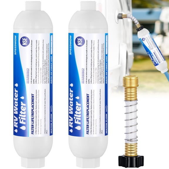 SPEEDWOW 2Pcs RV Water Filter, RV Inline Water Filter with Flexible Hose Protector, NSF Certified, KDF&GAC Reduces Bad Taste, Odors, Chlorine, Sediment, Camping Essentials for Fresh Drinking Water