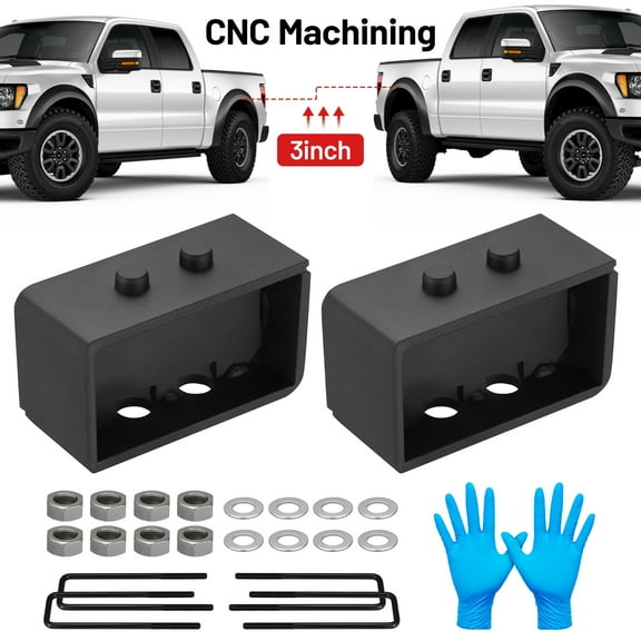 SPEEDWOW 3 Inches Rear Leveling Lift Kits Compatible with 2004-2022 Ford F-150 2WD 4WD, 3'' Rear Lift Block with Extra Long Extended Square U-Bolts Set and Square Leaf Spring Axle Cross Block, 2PS
