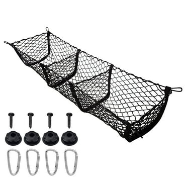 SPEEDWOW 3 Pocket Cargo Net Trunk Bed Organizer,Mesh Storage Net with 4 Metal Hooks, Heavy Duty Cargo Net for SUV/Cars/Pickup Truck Bed