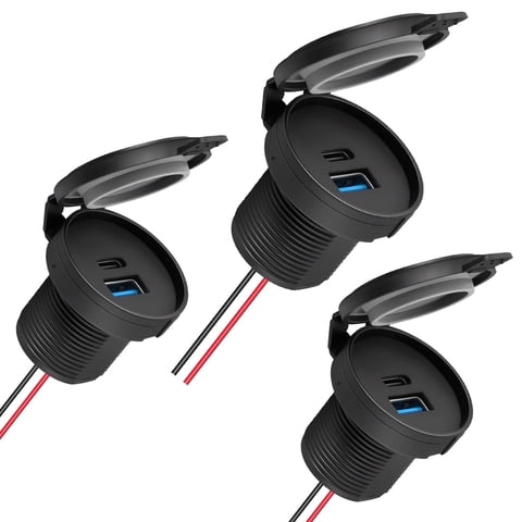 SPEEDWOW 3Pcs 36W RV USB Outlet, Dual USB-C PD 3.0 & QC3.0 Fast Charger, 12V/24V Waterproof Recessed Socket for Camper, Boat, Truck, Trailer, Marine, Golf Cart & Auto