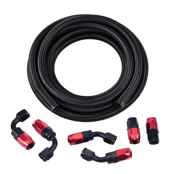 SPEEDWOW 6AN Fuel Line Kit,AN6 Braided Nylon Fuel Hose CPE 10FT Black&Red