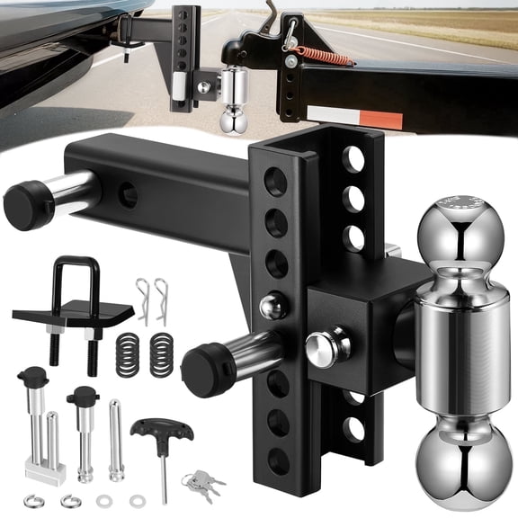 SPEEDWOW Adjustable Trailer Hitch, 12500 lbs GTW-Tow Hitch Fits 2" Receiver, 6" Drop/Rise Aluminum Ball Hitch with Two Anti-Theft Lock & Dual-Ball(2"&2-5/16")