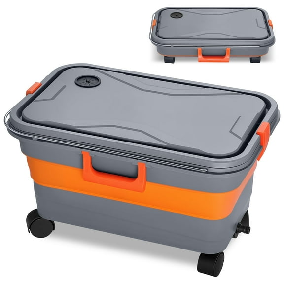 SPEEDWOW Collapsible Car Wash Bucket with Wheels, 5.5 Gallon Folding Portable Bucket with Handle, Drain Plug & Water Outlet, Multi-Purpose for Car Washing, Camping, RV, Pet Bath, Laundry