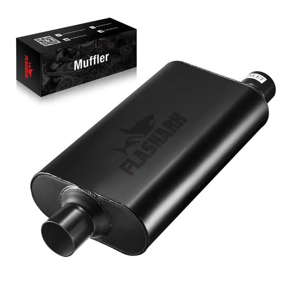 SPEEDWOW Exhaust Muffler, 50 Series 2.5 3.0 Inches Offset In Center Out Universal Exhaust Muffler