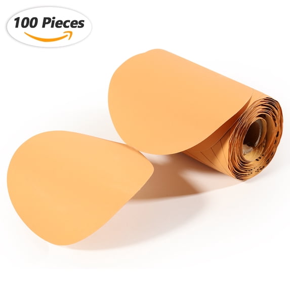 SPEEDWOX 100 Pcs 320 Grit Sandpaper Roll 6 inch Round Sanding Discs Adhesive Back PSA Sticky Back No Hole Stick and Sand Sandpaper for Wood, Auto Body Repair, Marine, Paint, Metal and Plastics
