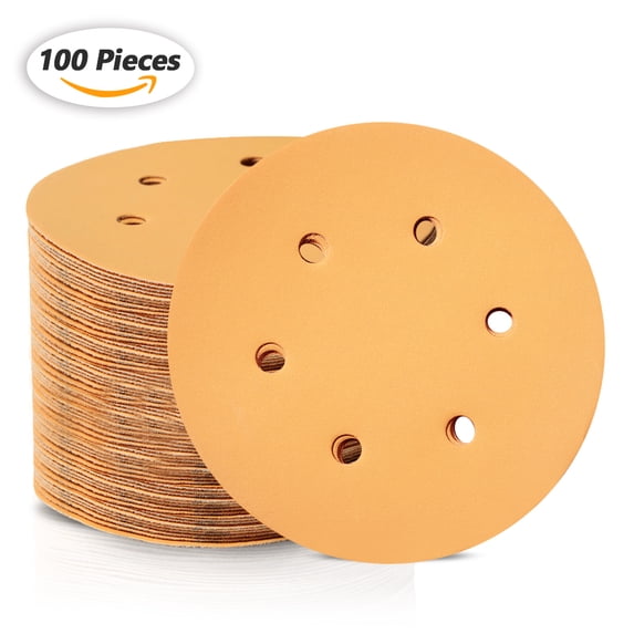 SPEEDWOX 100 Pcs 6 Inches Hook and Loop 6 Hole Sanding Discs 600 Grit Dustless Sandpaper Fit for Random Orbital Sander Yellow Finishing Discs for Automotive Woodworking