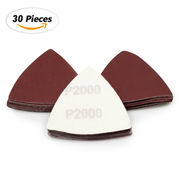 SPEEDWOX 30 Pcs Hook and Loop Triangle Sandpaper 2000 Grit 80mm 3-1/8 Inches for Oscillating Multi Tool Detail Sander Sanding Discs Triangle Sanding Pads