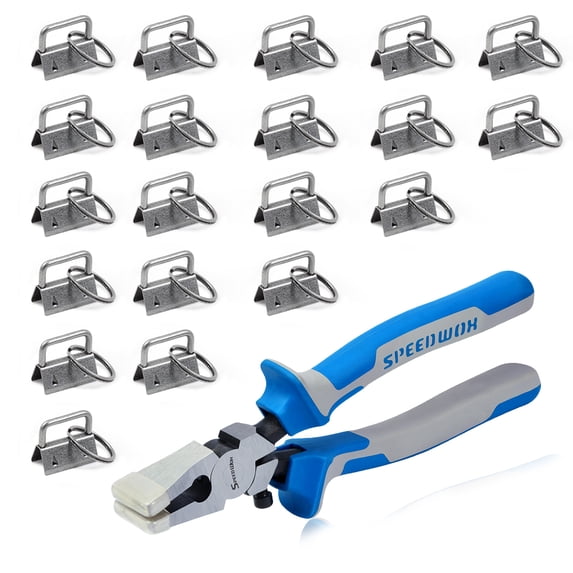 SPEEDWOX Key Fob Pliers and 20 Sets 1 Inch Key Fob Hardware with Keychain Split Rings Webbing Fabric Strapping Wristlet Set Dark Nickel Glass Breaking Pliers Tools with Rubber Tips