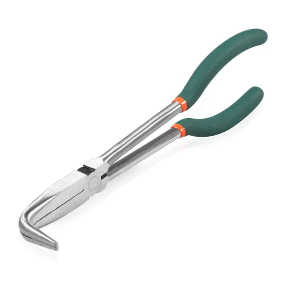 SPEEDWOX Long Reach Bent Nose Pliers 10 Inches 90 Degree Intermeshed Teeth Precision Fine Pliers for Hard to Reach Narrow Spaces High Leverage Reduce Efforts Non-slip Handle