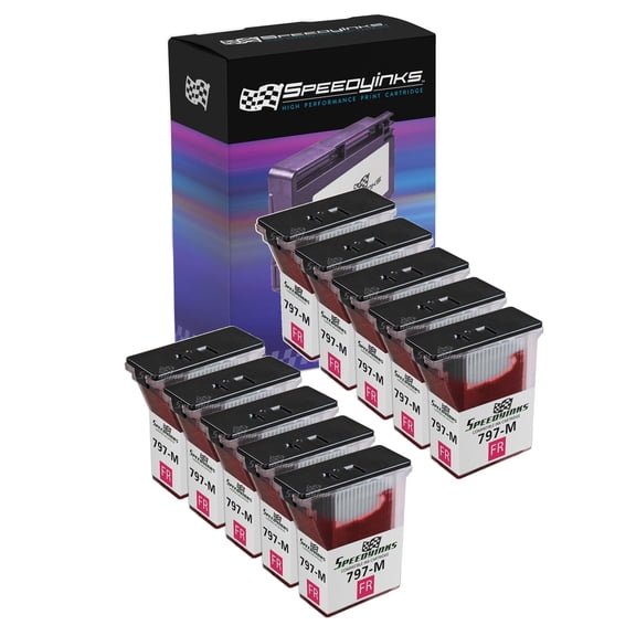 SPEEDYINKS Ink Cartridge Compatible with Pitney Bowes 797-M 800 Pages (Red, 10-Pack) for use in MailStation 2, Bowes Mailstation K7M0