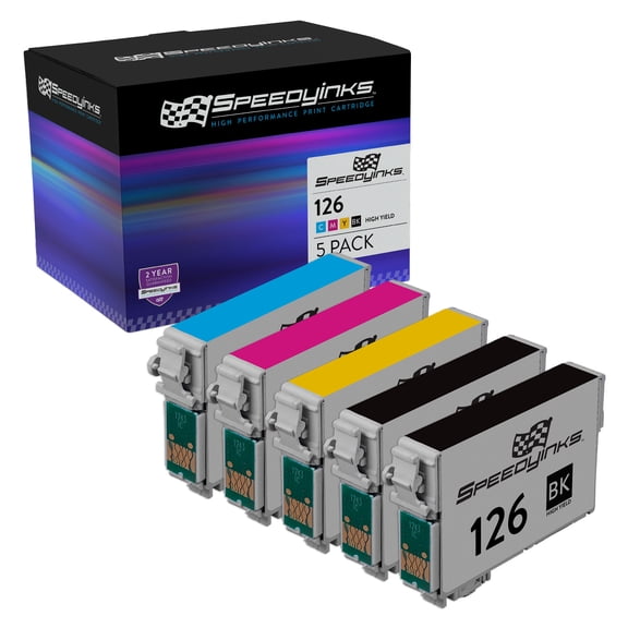 SPEEDYINKS Reman Replacement for Epson 126 Ink High Yield (2 Black 1 Cyan 1 Magenta 1 Yellow 5-Pack)