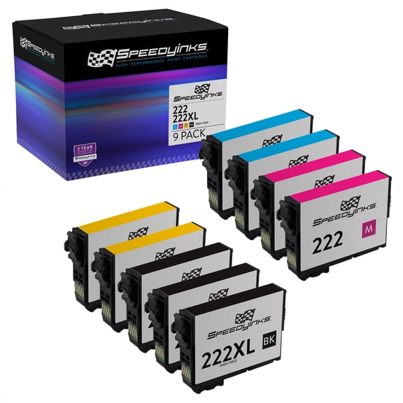 SPEEDYINKS Reman Replacement Ink Compatible with Epson 222XL High Yield (9 Set 3 HY Black, 2 Cyan, 2 Magenta, 2 Yellow)