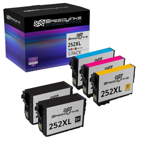 SPEEDYINKS Reman Replacements for Epson 252XL High Yield Ink (2 Black, 1 Cyan, 1 Magenta, 1 Yellow, 5-Pack)