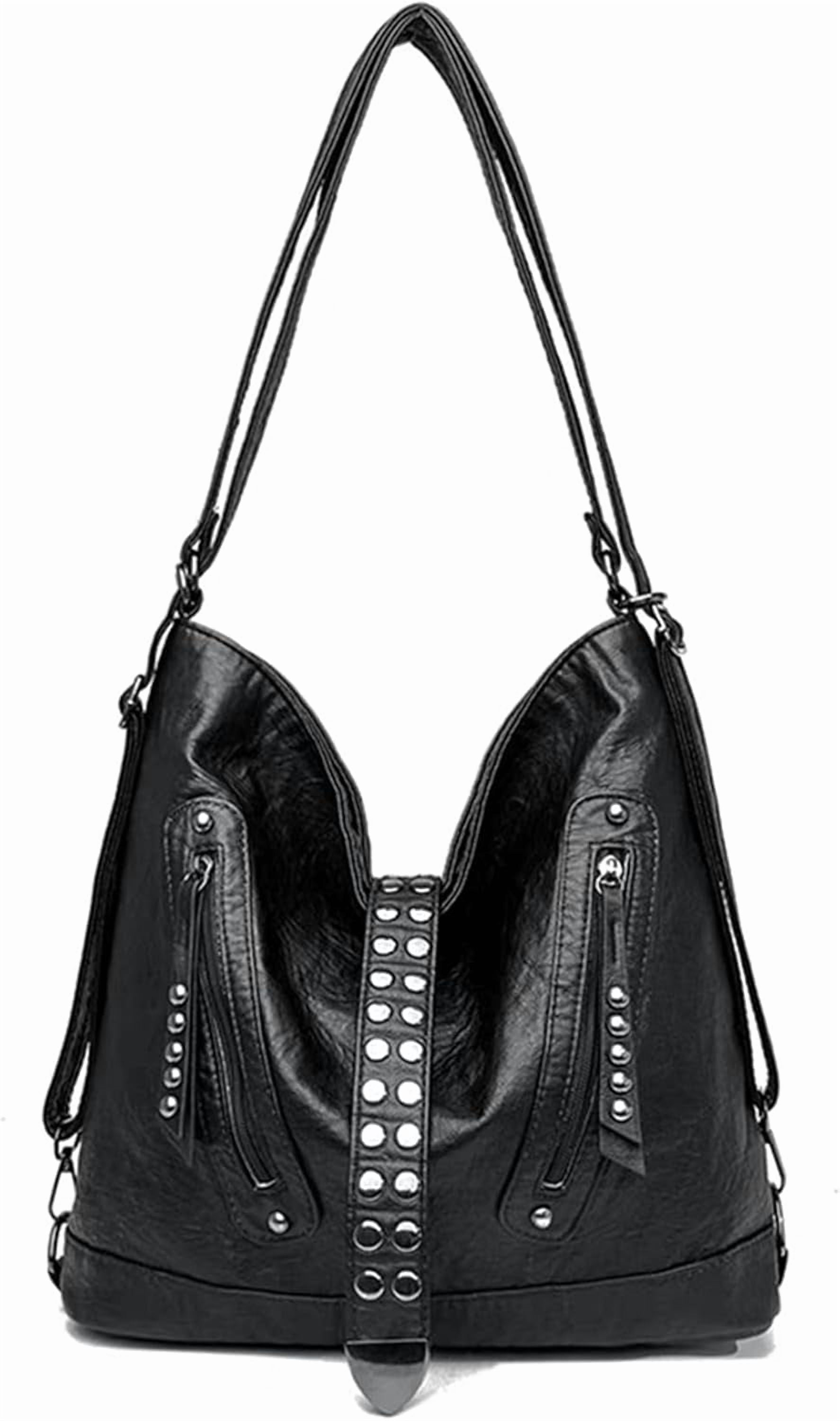 SPEKSEE 2-in-1 Convertible Backpack Shoulder Bag for Women Vintage Rivet Studded Tote Purse Casual Crossbody Bag