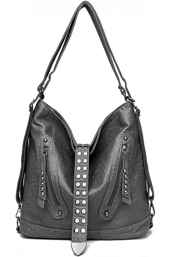 2-in-1 Convertible Backpack Shoulder Bag for Women Vintage Rivet Studded Tote Purse Casual Crossbody Bag