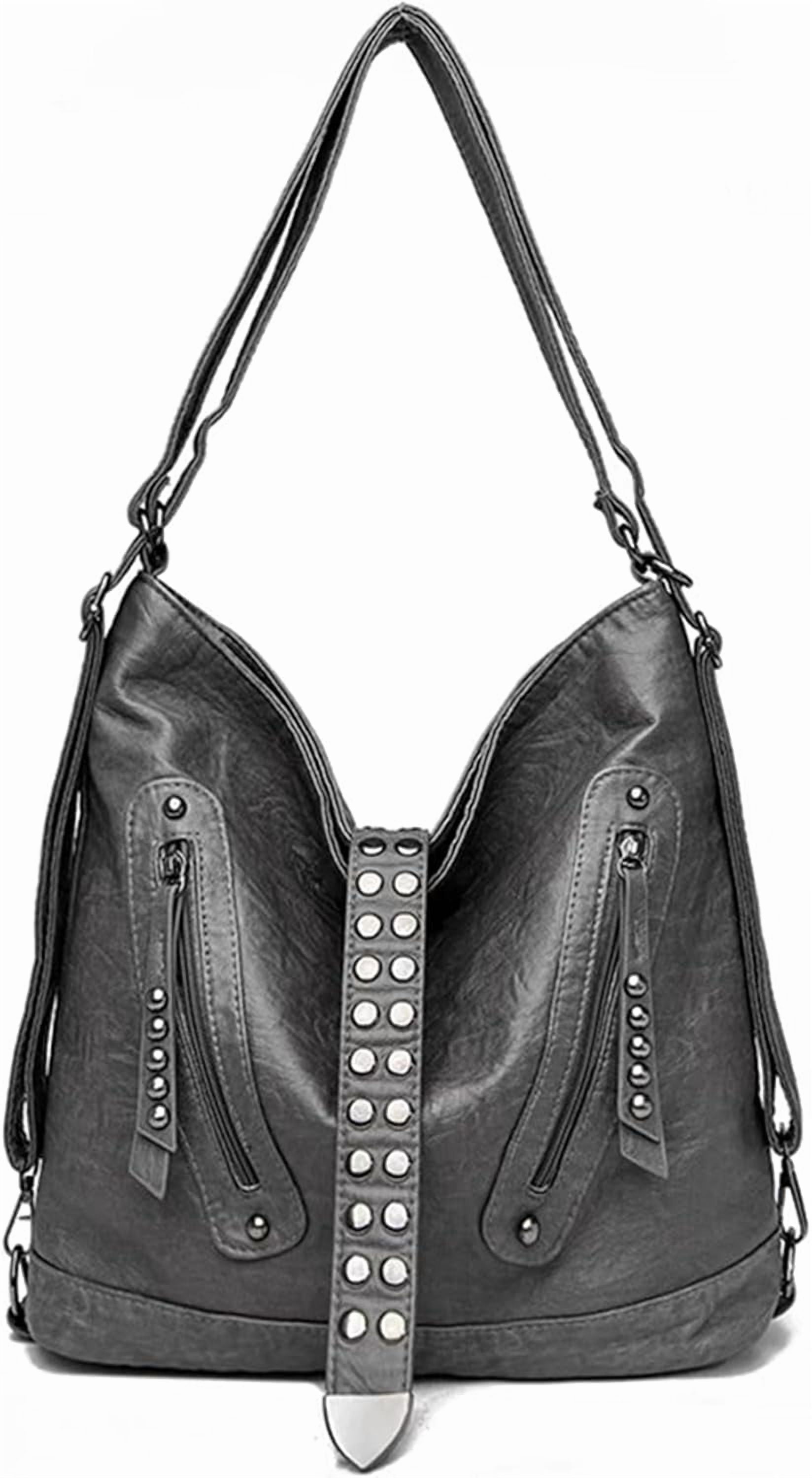 SPEKSEE 2-in-1 Convertible Backpack Shoulder Bag for Women Vintage Rivet Studded Tote Purse Casual Crossbody Bag