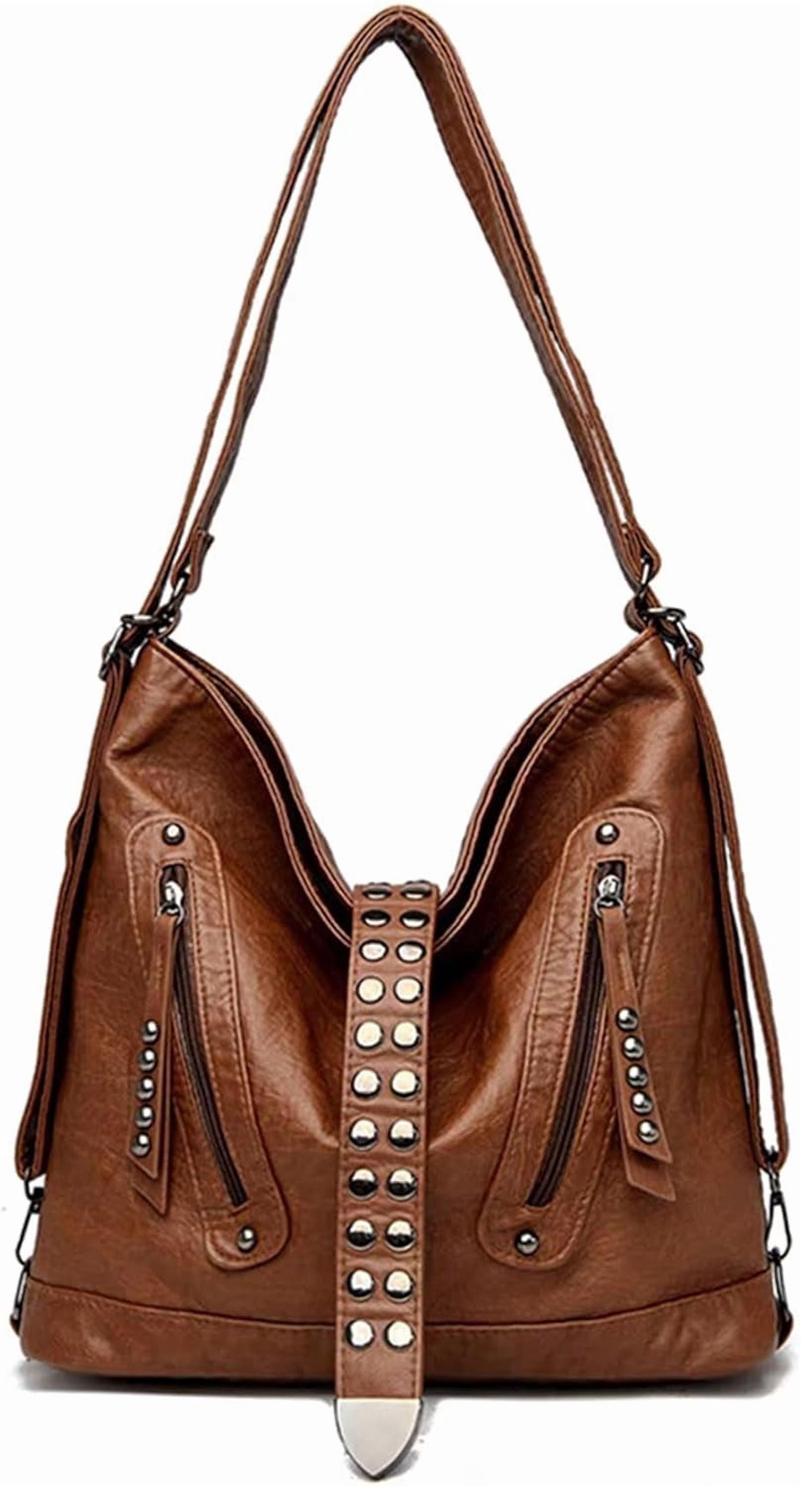 SPEKSEE 2-in-1 Convertible Backpack Shoulder Bag for Women Vintage Rivet Studded Tote Purse Casual Crossbody Bag