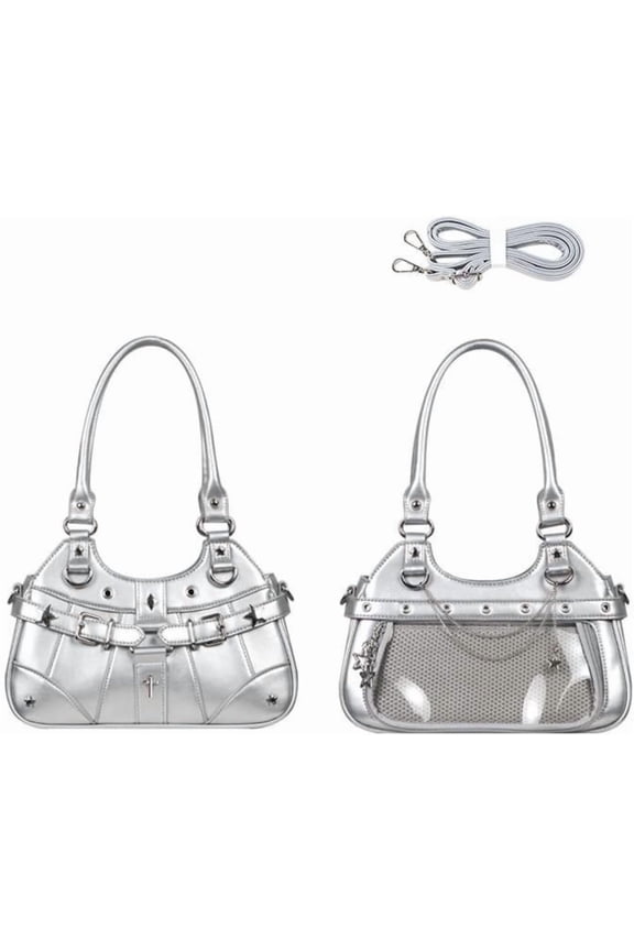 Anime Ita Bag PU Leather Shoulder Bag with Display Window, Studded Handbag with Adjustable Strap