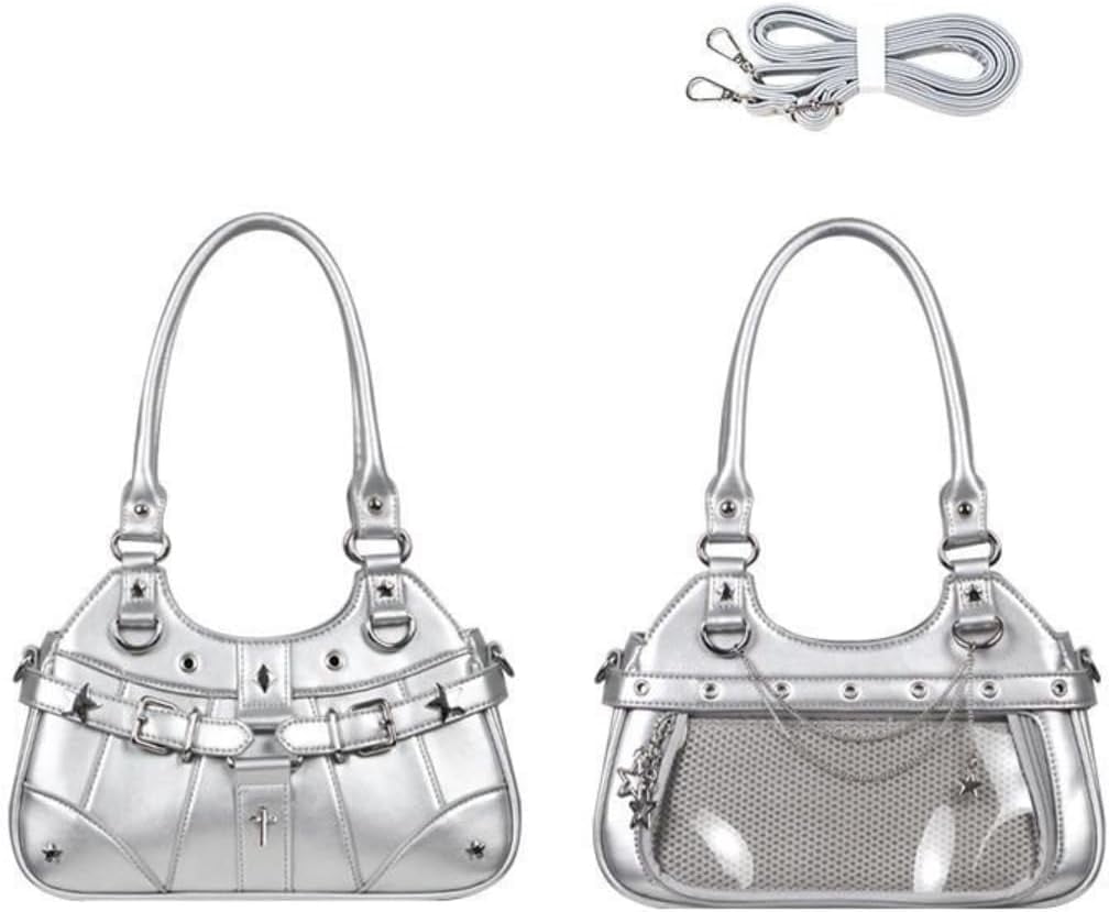 SPEKSEE Anime Ita Bag PU Leather Shoulder Bag with Display Window, Studded Handbag with Adjustable Strap