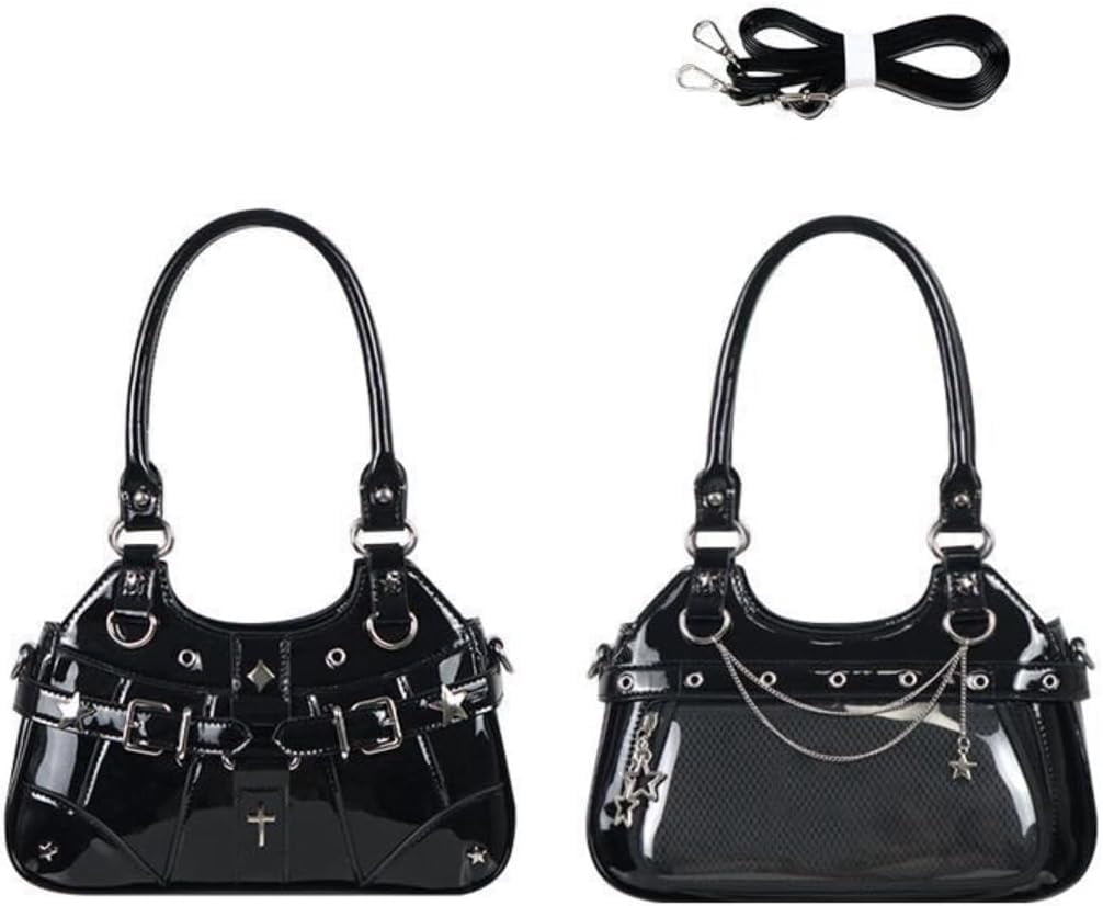 SPEKSEE Anime Ita Bag PU Leather Shoulder Bag with Display Window, Studded Handbag with Adjustable Strap