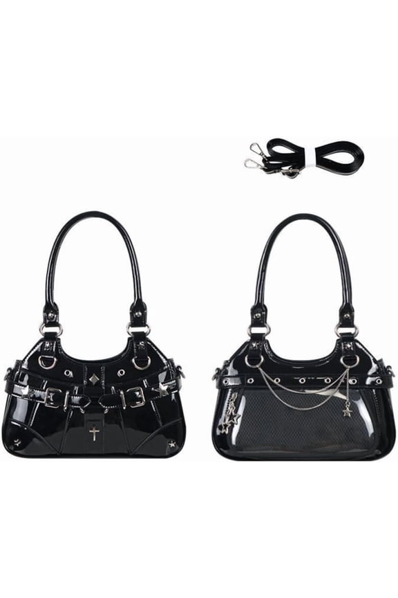 Anime Ita Bag PU Leather Shoulder Bag with Display Window, Studded Handbag with Adjustable Strap