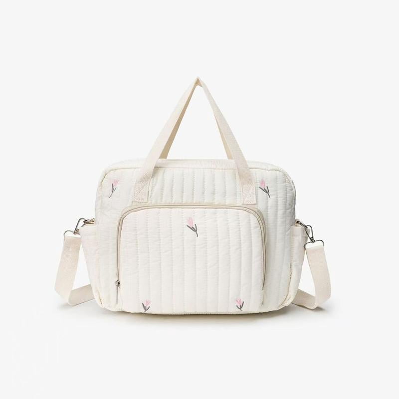 SPEKSEE Bear/Flower Quilted Travel Diaper Tote Cotton Crossbody Maternity Bag Adjustable Strap Messenger Shoulder Bag Diaper Handbag
