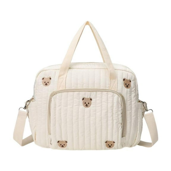 SPEKSEE Bear/Flower Quilted Travel Diaper Tote Cotton Crossbody Maternity Bag Adjustable Strap Messenger Shoulder Bag Diaper Handbag