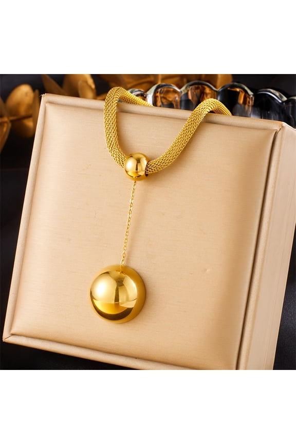 Bold Chunky Golden Chain & Polished Round Ball Pendant Necklace - Stainless Steel Edgy Punk Style Jewelry for Women, Music Festivals, Parties & Year-Round Wear