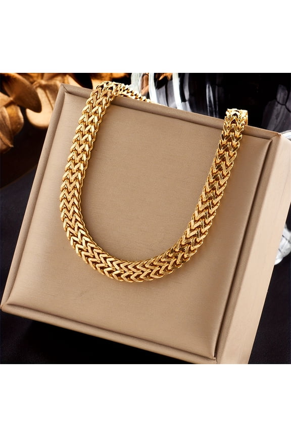 Bold Punk Style Golden Wheat Ear Design Stainless Steel Thick Chain Necklace - Unisex Edgy Jewelry for Parties, Music Festivals & Year-Round Wear, Festival Jewelry, Polished Finish