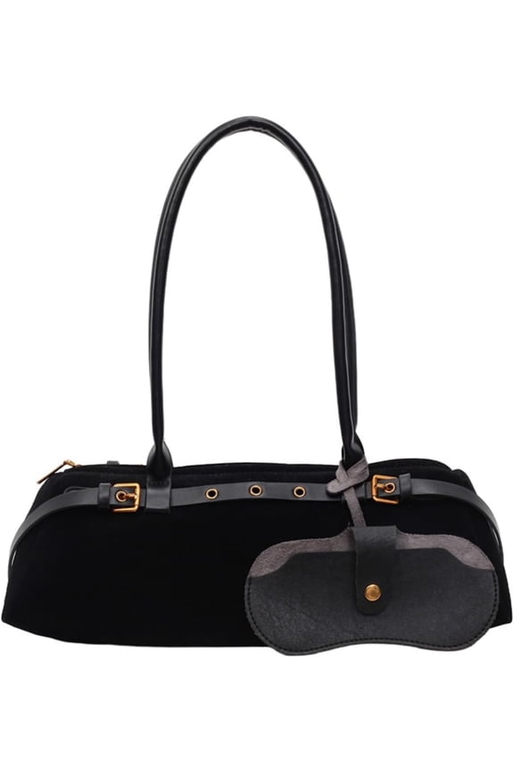 Boston Shoulder Bags for Women suede fabric Tote Bag Casual Bowling Bag Purse Retro Underarm Bag