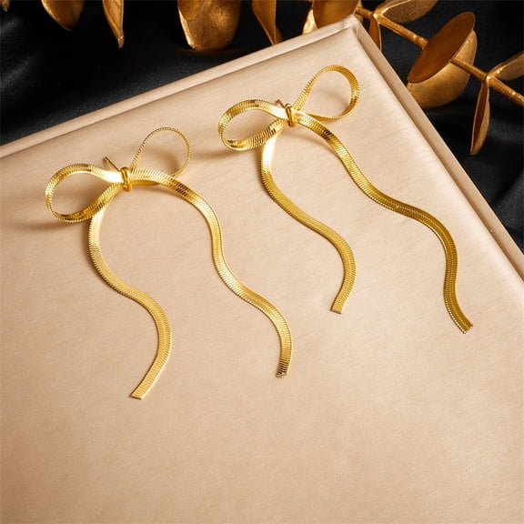 SPEKSEE Bow Earrings for Women, 18K Gold Plated Bow Dangle Drop Earrings, Long Tassel Chain Ribbon Bowknot Trendy Prom Earring Jewelry Gifts for Her