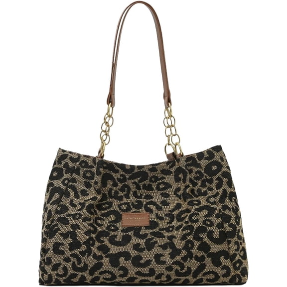 SPEKSEE Canvas Vintage Handbags Large Capacity All-Match Shoulder Bag Leopard Print Retro Underarm Bag Travel Commute Tote Handbag