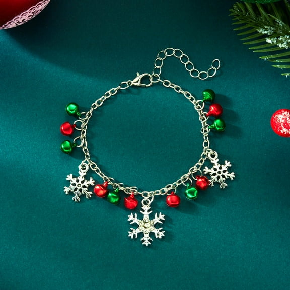 SPEKSEE Christmas Necklace Bracelet Rhinestone Snowflake Collar Necklace Snow Flake Jingle Bell Bracelet Festive X-Mas Christmas Jewelry for Women