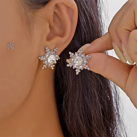 SPEKSEE Christmas Snowflake Earrings for Women Sparkly CZ Winter Snowflake Pearl Tree Stud Earrings Christmas Holiday Gifts
